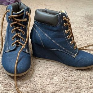 Blue denim boots